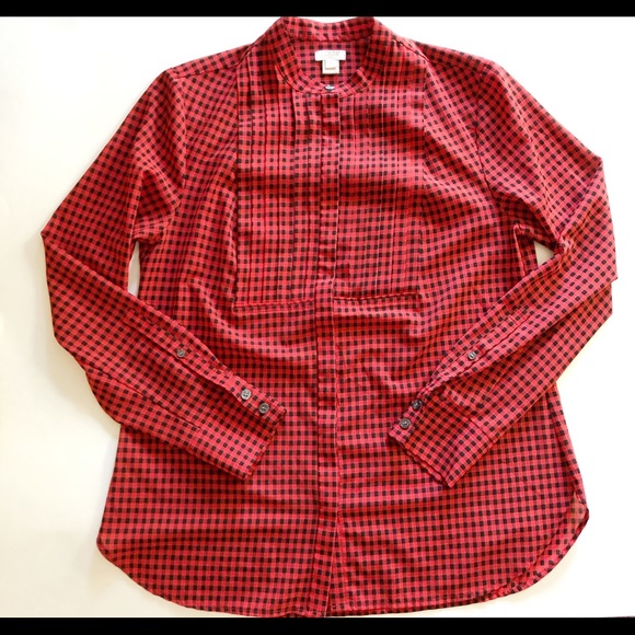 J. Crew Factory Tops - J. Crew Factory Plaid Tuxedo Drapey Blouse Small